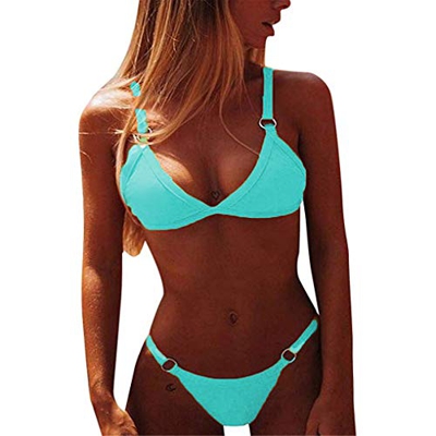 Yutdeng 2021 Verano Conjuntos de Bikinis para Mujer Traje de Baño Triángulo Mujer 2 Piezas Push Up con Relleno Sexy Tanga Brasileño Bikini Color Sólid