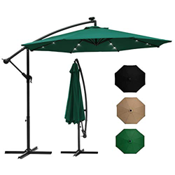 Kaigelu888 Sombrilla de Patio, 300cm con LED Solar Sombrillas Terraza,Altura Ajustable y 8 Varillas Resistentes Parasol excéntrico para Playa, Gardín  en oferta