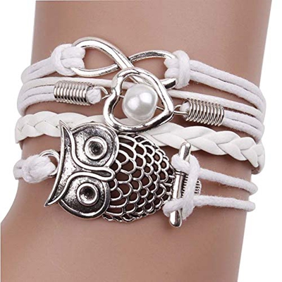 BIGBOBA Multilayer - Pulsera con forma de búho, corazón y 8 símbolo colgante, pulsera trenzada de aleación, regalo para parejas, elegante vacaciones, 