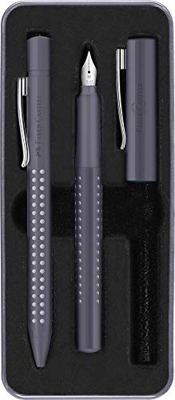 Faber-Castell 201529 Grip 2010 - Juego de escritura (bolígrafo y pluma, 1 unidad), color gris
