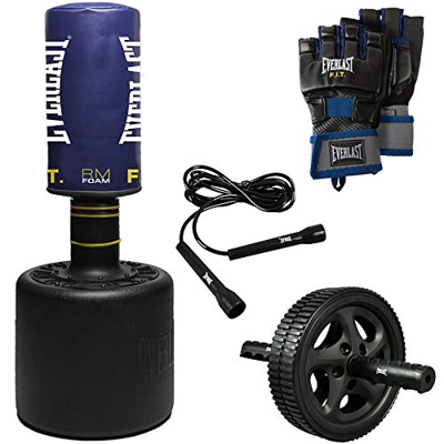 Everlast FIT - Saco de boxeo de pie, cuerda, rueda de abdominales y guantes de saco