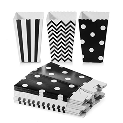 Oumezon 38 cajas para palomitas de maíz, color blanco y negro, bolsas para palomitas de maíz, para fiestas, aperitivos, dulces, palomitas y regalos características