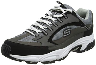 Skechers Stamina-Cutback, Zapatilla Deportiva con Cordones Hombre, Negro (CCBK Black Leather/Gray Mesh/Yellow Trim), 45 EU
