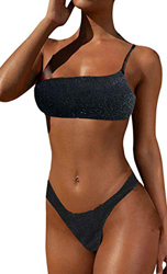 Bikinis para Mujer de Un Hombro Traje de Baño de Cristal Brillante Bañador Top de Tubo en oferta