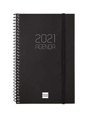 Finocam - Agenda 2021 Semana vista apaisada Espiral Opaque Negro Español - 125 x 181 mm
