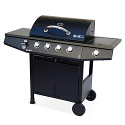 Alice's Garden Barbacoa de Gas -Treville 4 Color Negro- 4 quemadores + 1 Fuego Lateral, con termómetro/para Cocina Exterior en oferta