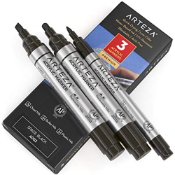 Arteza Rotuladores para pintar, pack de 3, A003 Negro Espacial, 2 rotuladores punta gruesa (cincel y bala) y de punta 1 fina, acrílico para metal, lie características