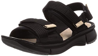 Clarks Tri Walk, Sandalias Mujer, Negro (Black Combi Black Combi), 42 EU