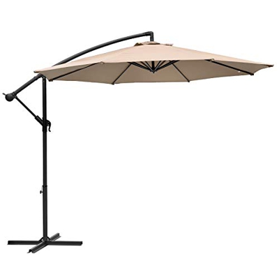 Kaigelu888 Sombrilla de Patio, 300cm con LED Solar Sombrillas Terraza,Altura Ajustable y 8 Varillas Resistentes Parasol excéntrico para Playa, Gardín 