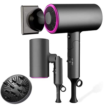 Secador de pelo Beautyshow 1800 W, secador profesional con difusor, plegable, secado rápido, iónico para salón de belleza en casa o viaje
