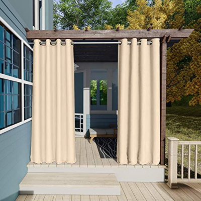132x245cm Beige Cortinas para Exteriores con Ojales,Resistentes al Viento, Resistentes al Agua, Resistentes a la harina, para jardín, balcón, casa de 