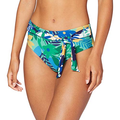 Women'secret, Parte Superior de bikini clásica alta con cinturón, estampado floral para Mujer, Azul Estampado, M