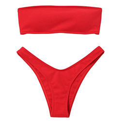 ZAFUL Trajes de Baño Mujer Bikini Bandeau con Relleno Lazada en la Espalda Color Liso Talle Alto precio