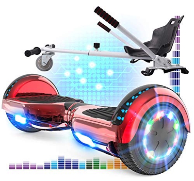 RCB Hoverboard 6.5 y Hoverkart Overboard con Bluetooth Patinete Eléctrico Scooter con Luces LED Asiento Sólido Juguete para Niños