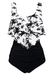 Aidotop Bañador para Mujer Top con Volantes Cintura Alta Traje de baño Trajes de baño de Dos Piezas Bikini Sets(1black Coconut, 10-12(M)) en oferta