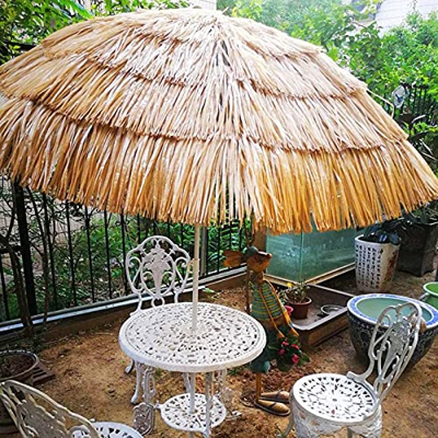 Outech Sombrilla d Jardín Natural Parasol, Ø210cm / 82.6in Sombrilla de Paja de Playa de Estilo Hawaiano, con Mecanismo de Inclinación, para Césped, P