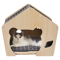 BingoPaw Casa para Gatos de Madera, Cama Cueva Nido para Mascotas, Tienda de Lona para Gatitos con Cojín 48.1 x 46.7 x 49.5cm en oferta