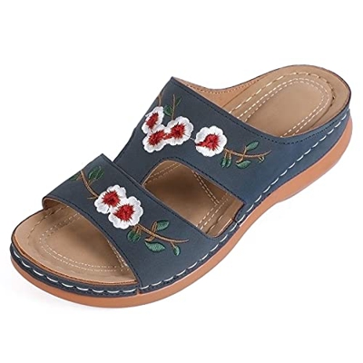 MUYOGRT Sandalias con Plataforma para Mujer Bordadas Mules Cómodos Zapatillas Sandalias de Cuña sin Espalda Verano Antideslizante Ortopédica Vintage S