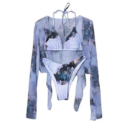 Conjunto de Bañador para Mujer,Bikini de Tres Piezas con Estampado Floral,Retro Cintura Alta Mono Baño Bañador Push-Up Bikini