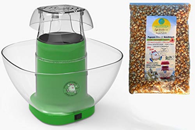 Family Time - Máquina para palomitas de con aire caliente sin grasa, con recipiente, vaso medidor, bolsa de muestra con maíz dulce para 16 litros de p