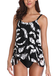 FLYILY Tankini baño de Malla para Mujer Conjunto de Dos Piezas Bikini de Cintura Alta Tallas Grandes(Feather,4XL) características