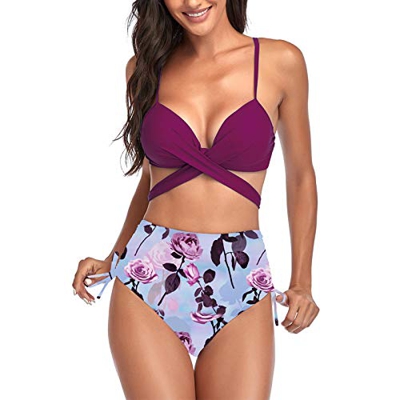 Spritumn-Home Conjuntos de Bikinis para Mujer Push Up Bikini Traje de Baño Estampado de Tanga de Talle Alto Swimsuit de 2 Piezas Adecuado Viajes Playa
