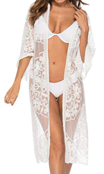 Tuopuda Mujeres Patrón Floral Retro Encaje de Ganchillo Vestido de Playa con Frente Abierto Bikini Cover Ups Cárdigan Largo de Kimono características