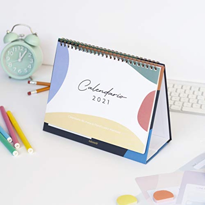 Calendario de mesa Abstract 2021 & Planificador mensual- 24 x 19 cm- Wire-o bronce- Takenote Agendas