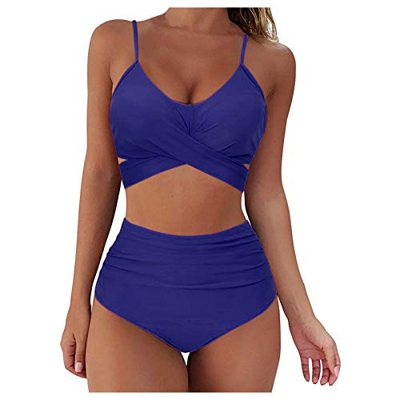 Soolike Bikinis Mujer 2021 Conjunto de Bikini Push Up Trajes de Baño de 2 Piezas de Cintura Alta Bañador con Cuello Halter Retro Ropa de Playa Sexy Ap