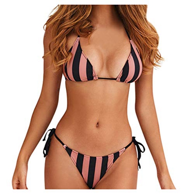 riou Conjuntos de Bikinis para Mujer Push Up Bikini Traje de baño de Tanga de Cintura Baja Brasileños Bañador con Relleno Sujetador Tops y Braguitas R