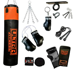 ULTRA FITNESS - Juego de saco de boxeo relleno pesado de 1,2 m o 1,5 m con gancho para el techo, negro y naranja, 1,52 m en oferta