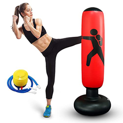 Saco de Boxeo de Pie Inflable,160CM Sacos de Arena de Columna,del Soporte de la Torre con Bomba de Aire,Rebote Inmediato,para Practicar Karate, Taekwo en oferta