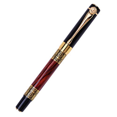SNOWINSPRING Pluma EstilográFica CláSica China Pluma de Madera Dorada de Metal para Oficina Firma Comercial Regalo Escolar para Estudiantes