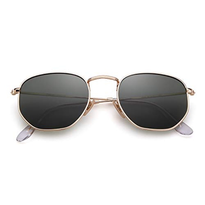 ADEWU Gafas de sol cuadradas polarizadas con lente espejada y marco hexagonal unisex