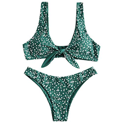 ZAFUL - Conjunto de bikini para mujer, diseño de flores, cintura baja, nudo delantero, dos piezas verde S características