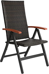 FIXKIT Silla de Jardín de Ratán, Silla de Jardín Plegable, Respaldo Ajustable en 5 Posiciones con reposabrazos,Adecuada para jardín, Patio, Playa (mar precio