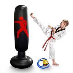 Saco de Boxeo de Pie Inflable,160CM Sacos de Arena de Columna,del Soporte de la Torre con Bomba de Aire,Rebote Inmediato,para Practicar Karate, Taekwo en oferta