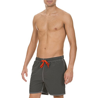 Arena Fundamentals Solid Boxer Pantalones Cortos de Playa, Hombre, Gris (Asphalt) / Rojo, XL