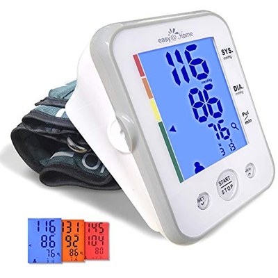 Easy@Home Tensiómetro de brazo digital-Monitor electrónico para medir la presión arterial en casa Con indicador de hipertensión en 3 colores Controlar