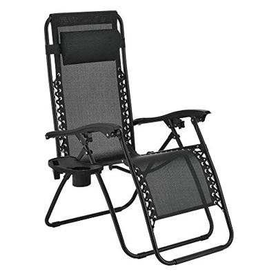 [en.casa] Tumbona con Portavasos 111,5 x 65 x 89 cm Silla de jardín Tumbona Plegable Ajustable con Cabecera Brazo Reposapiés hasta 120 kg Negro