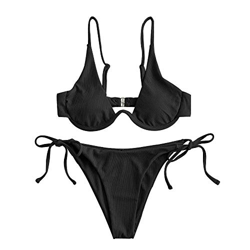 ZAFUL - Bikini de Dos Piezas para Mujer, diseño de Leopardo Criss Cross Push Up de Corte Alto y Acolchado (Negro -1, L) características