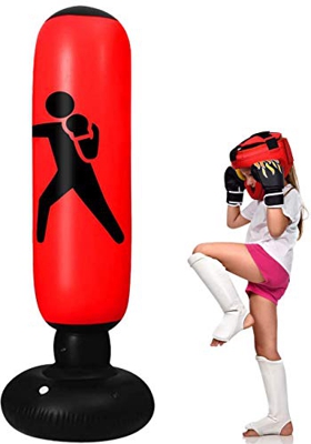 Saco de Boxeo Inflable para niños Saco de Boxeo de 160 cm con Soporte Saco de Boxeo autoportante Robusto para Entrenamiento de Boxeo y kárate para jóv