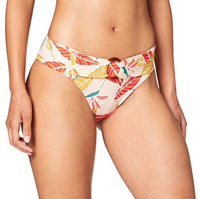 Women'secret, Parte Inferior de bikini de cobertura media-alta, con banda en cintura y anilla decorativa para Mujer, Naranaja, M