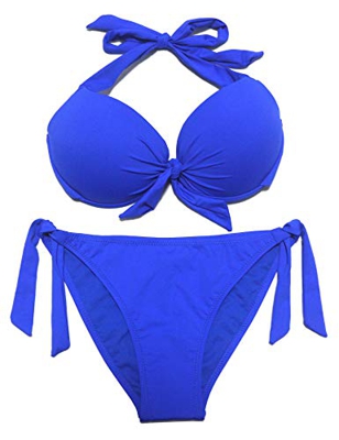 eonar Conjunto de Bikini para Mujer, Sujetador para El Cuello, Parte Superior De Bikini Push Up con Cintura Baja, Ajustable Trajes de baño (XL,Blue)