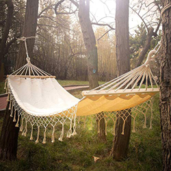 ZLRE Hamaca de Lona con borlas para Acampar al Aire Libre, Interior, hogar, Ocio, Hamaca de Tela de algodón con Barra separadora de Madera y macramé c precio