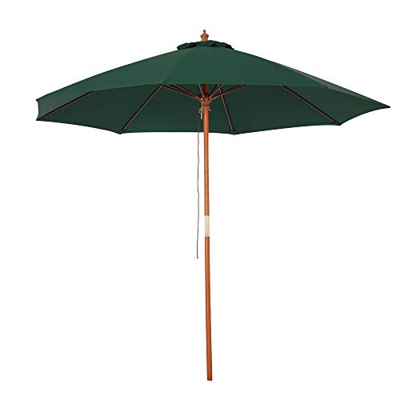 Outsunny Sombrilla Parasol con Poste Desmontable de Madera Ángulo Ajustable Ventilación Sistema de Polea para Exterior Jardín Patio Piscina Terraza Ø2