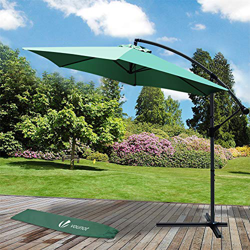 VOUNOT Sombrilla Voladiza Parasol Excentrico Colgante con Manivela para Terraza Jardín Playa Patio Exterior, Protección Solar UV, Redondo, 3m, Verde características