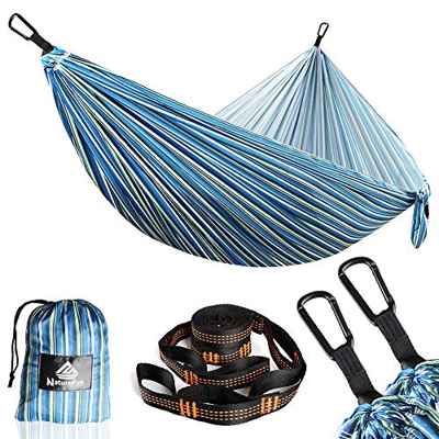 NATUREFUN Hamaca de Viaje Ultraligera para Camping | Capacidad de Carga de 300 kg, (275 x 140 cm) Secado rápido Hamaca | 2 x mosquetones de Primera Ca