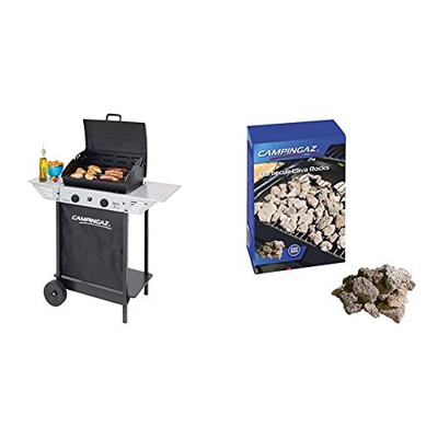 Campingaz Xpert 100 L Barbacoa gas, parrilla gas con dos quemadores compactos, 7.1 kW de potencia, parrilla de rejilla, 2 mesitas auxiliares y carro e