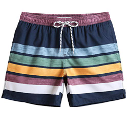 MaaMgic Bañadores Hombre Shorts de Playa para Natación y Surf Traje de Baño Secado Rápido para Vacaciones, Rayas Azul Marino,M precio